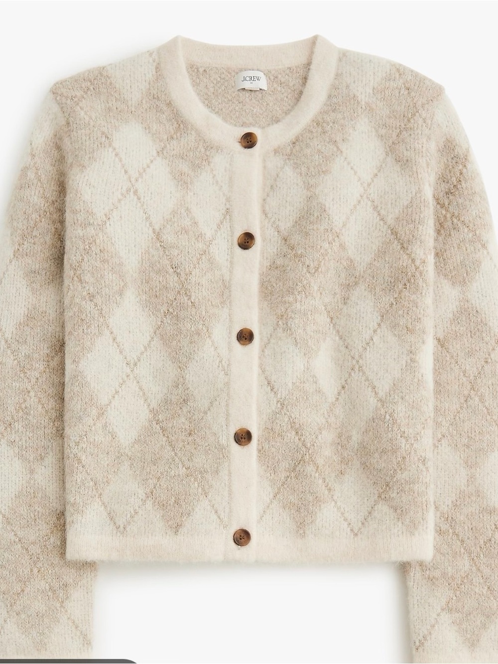 NWT,J.Crew Women’s Cream Argyle Button-Front Sweater Cardigan - Picture 3 of 11
